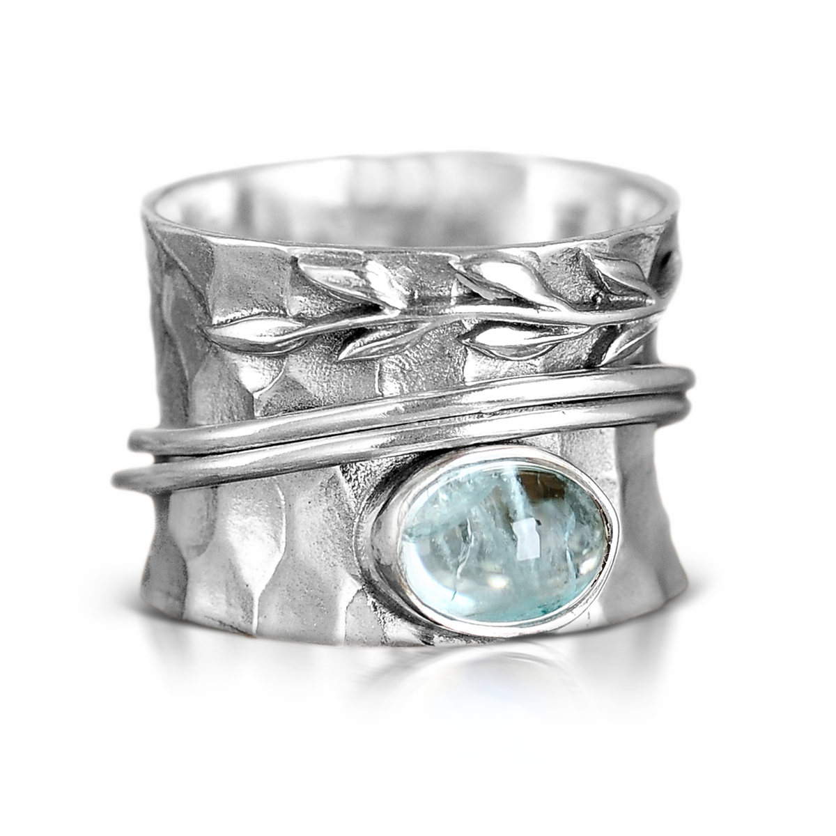 Aquamarine Leaf Spinner Ring