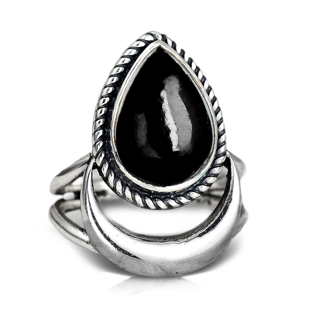 Black Tourmaline Moon Ring