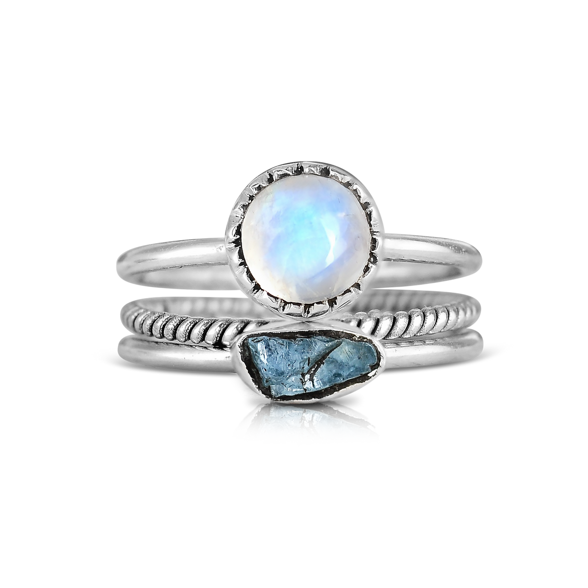 Moonstone Aquamarine Ring Set