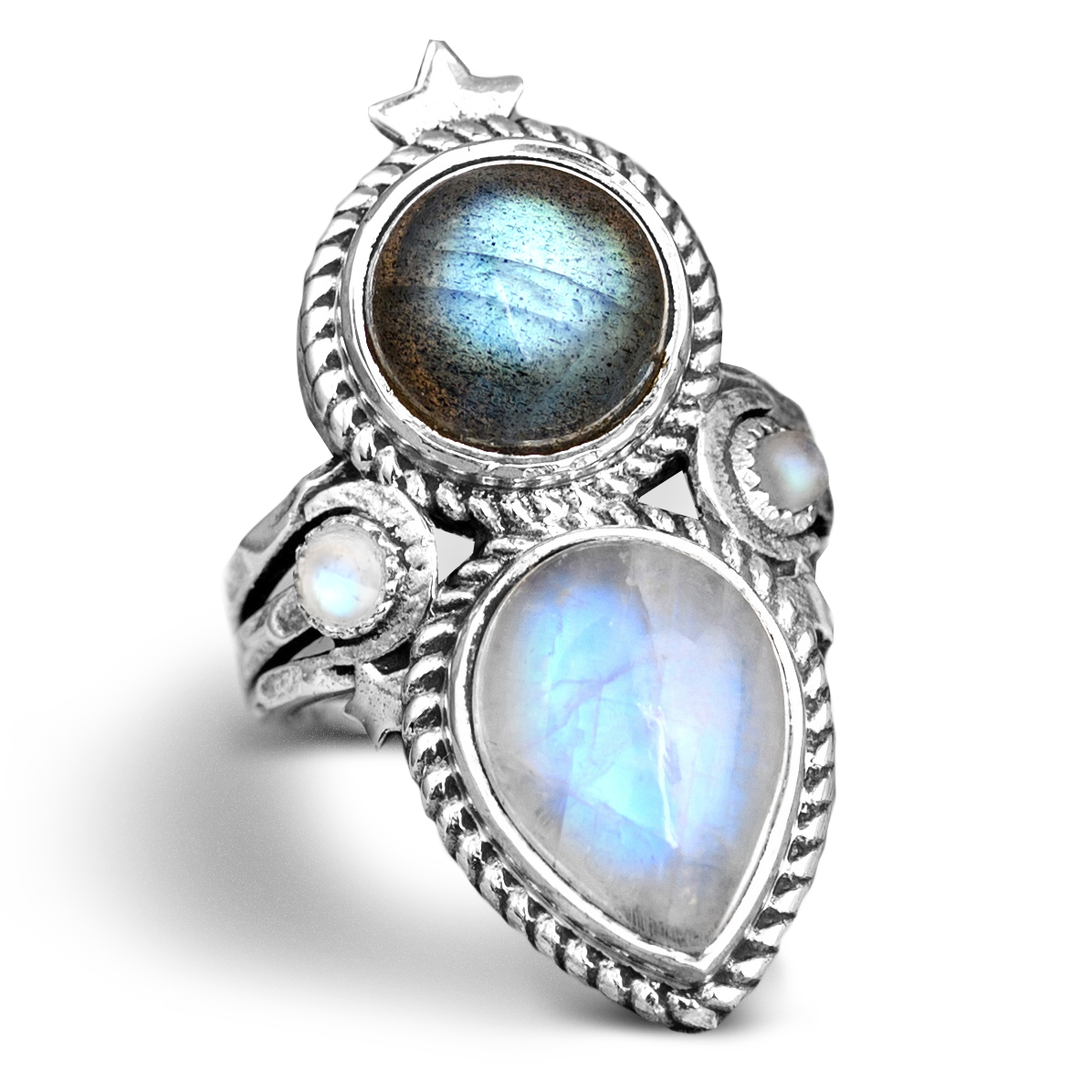 Celestial Moonstone Labradorite Ring