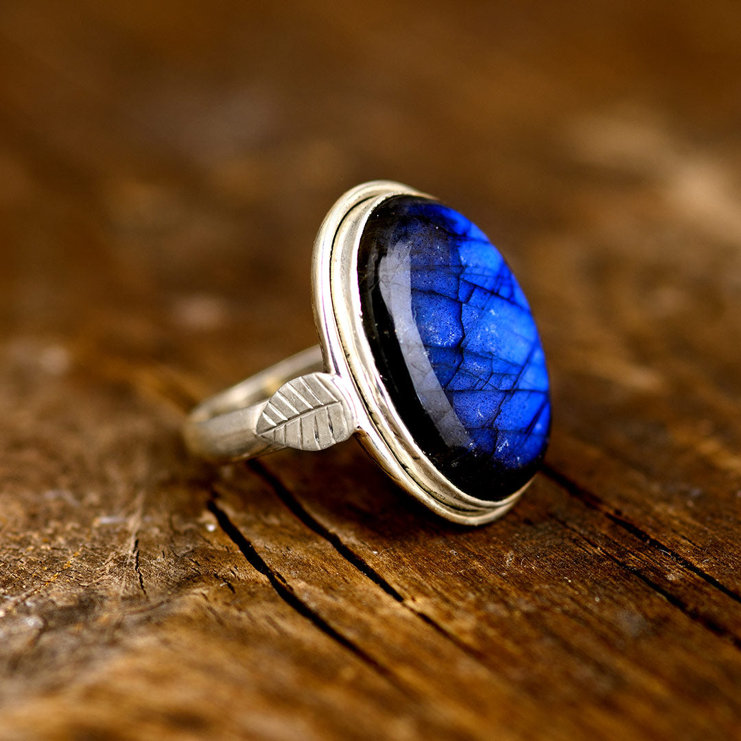 Labradorite Leaf Silver Ring