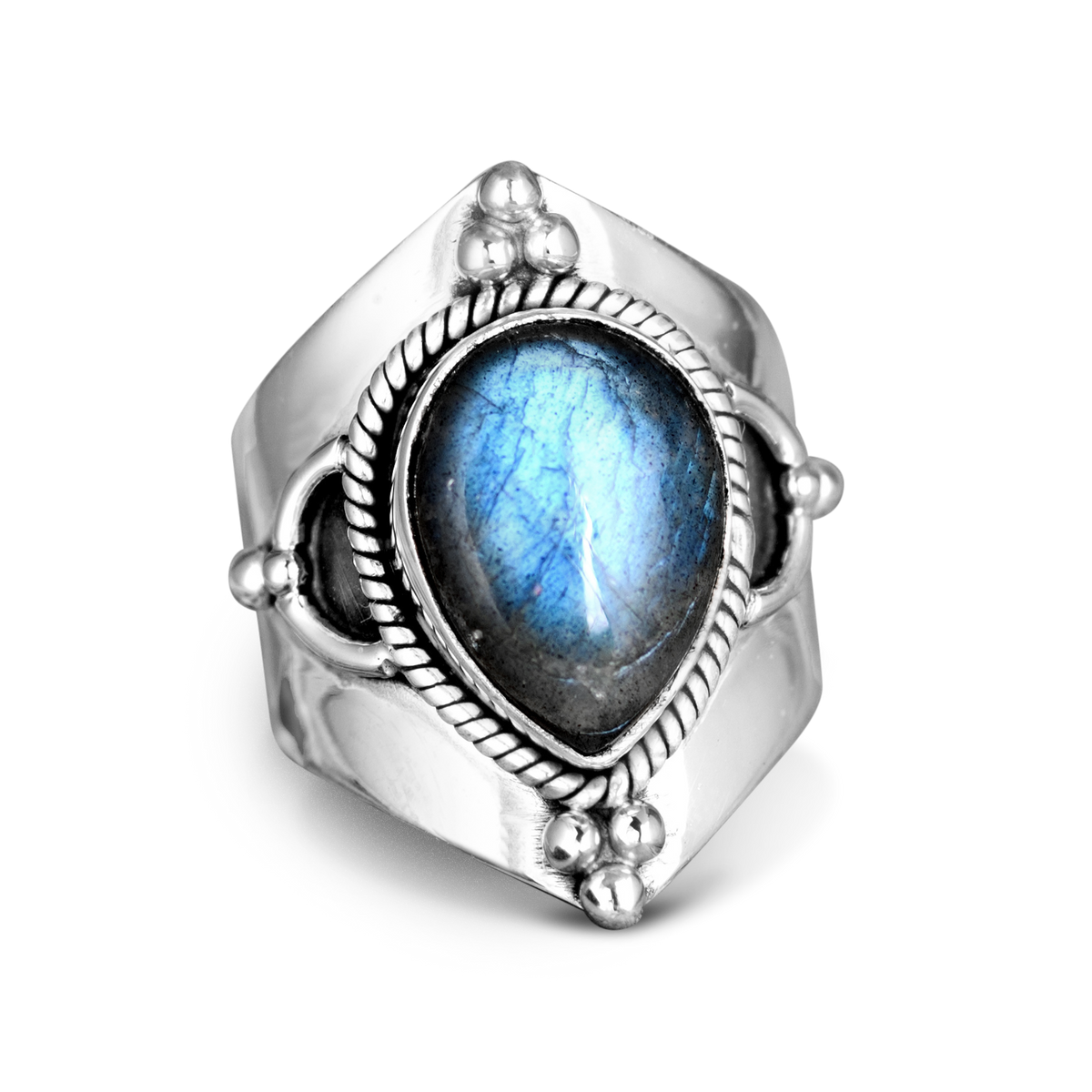 Teardrop Labradorite Silver Ring