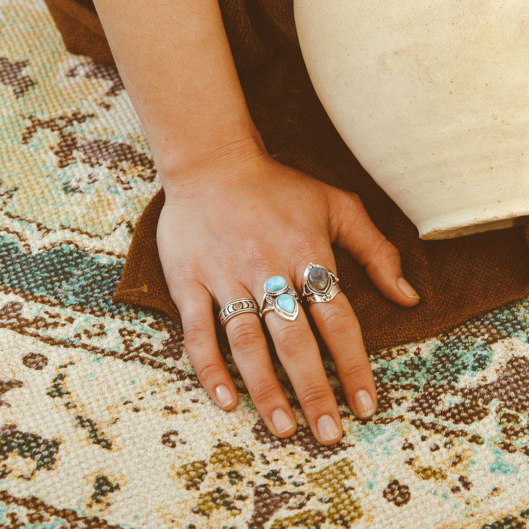 Boho Larimar Shell Ring