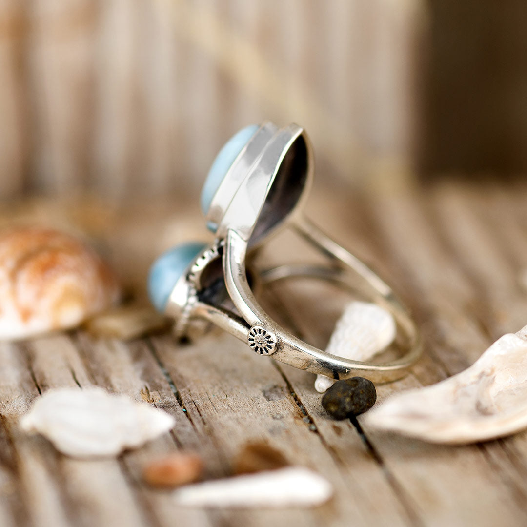 Boho Larimar Shell Ring