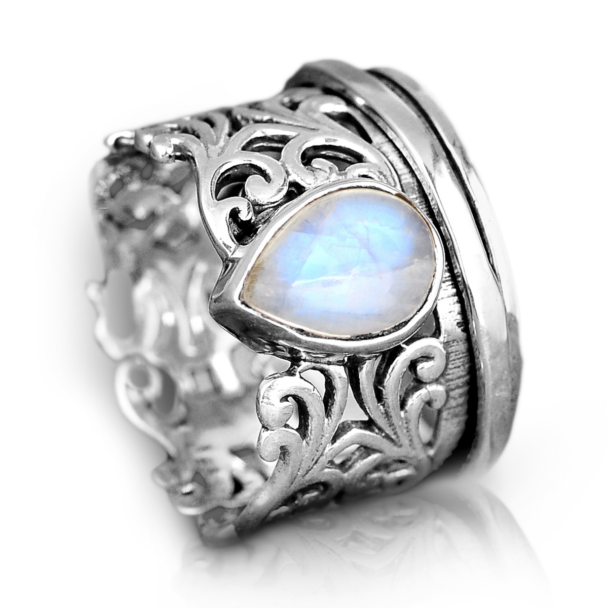 Spinner Teardrop Moonstone Ring