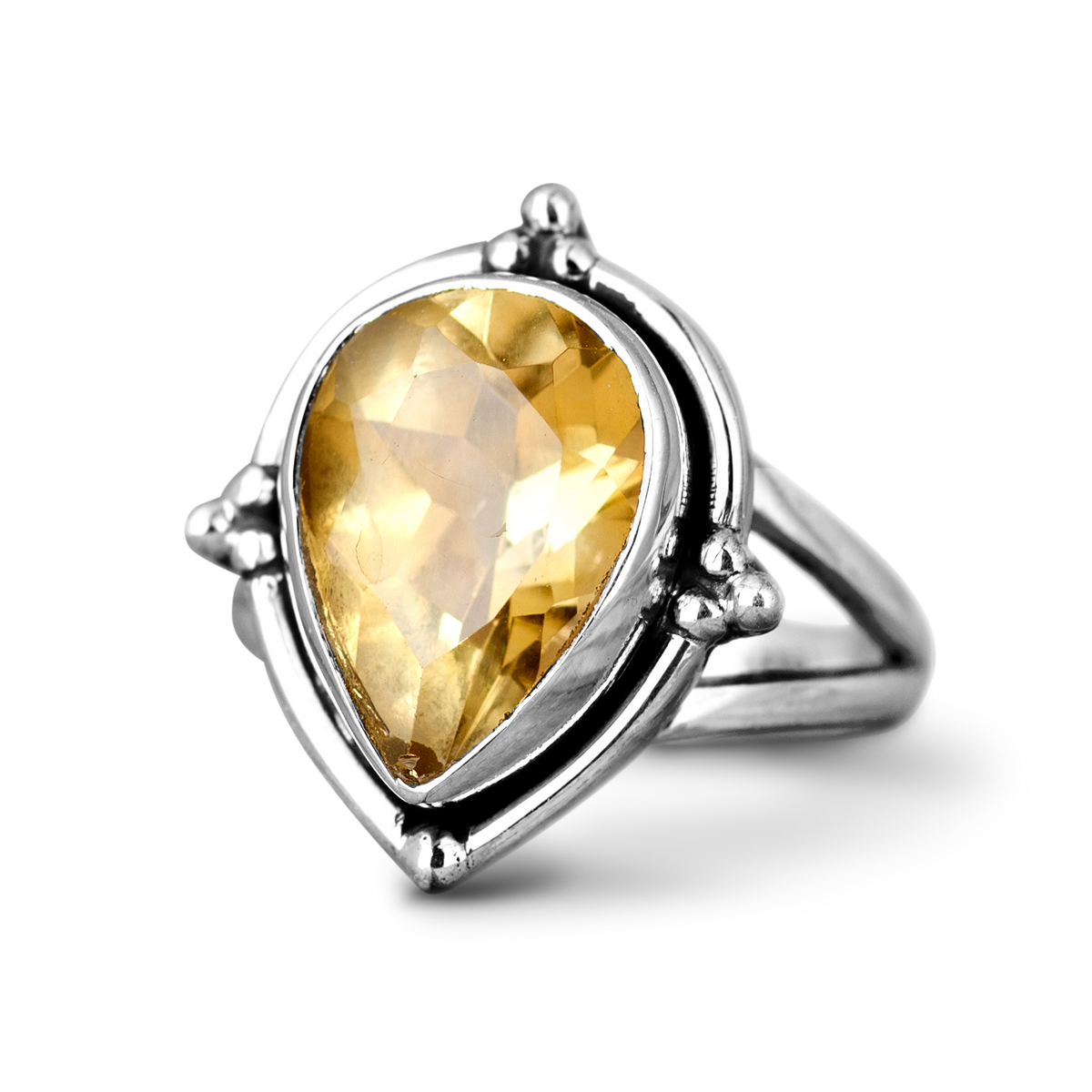 Citrine Teardrop Silver Ring