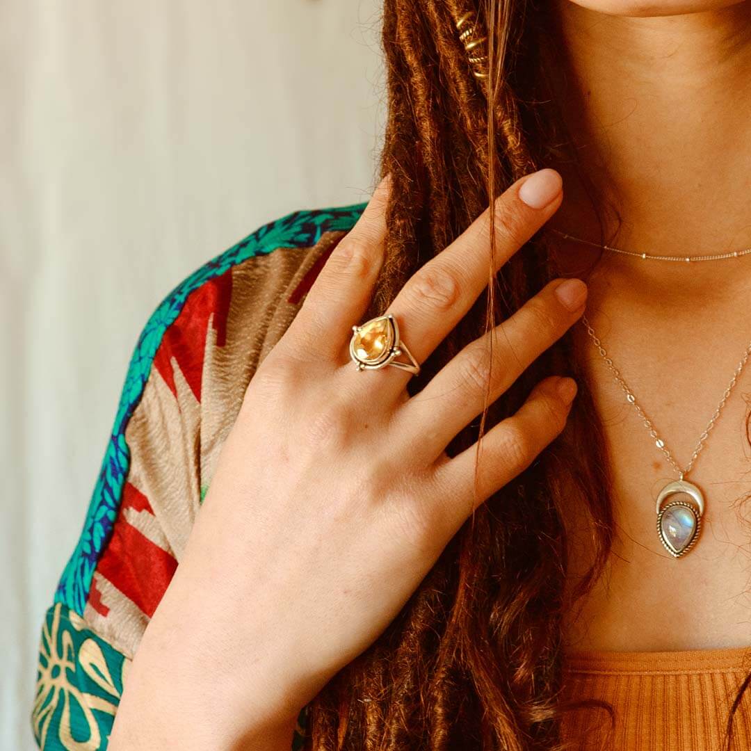 Citrine Teardrop Silver Ring
