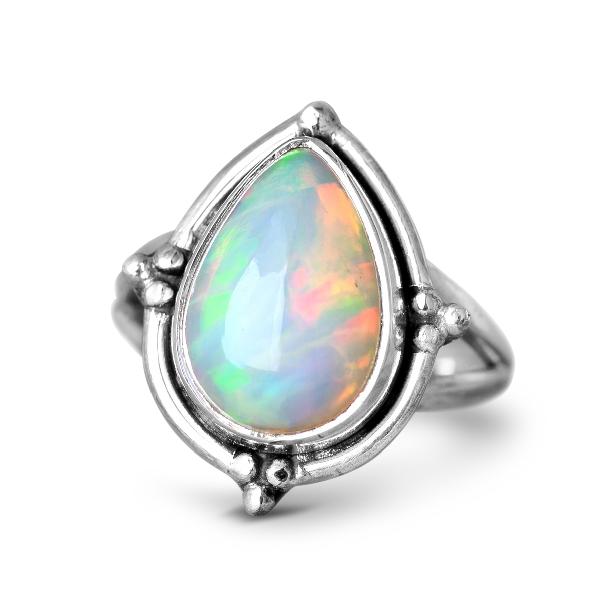 Opal Teardrop Silver Ring