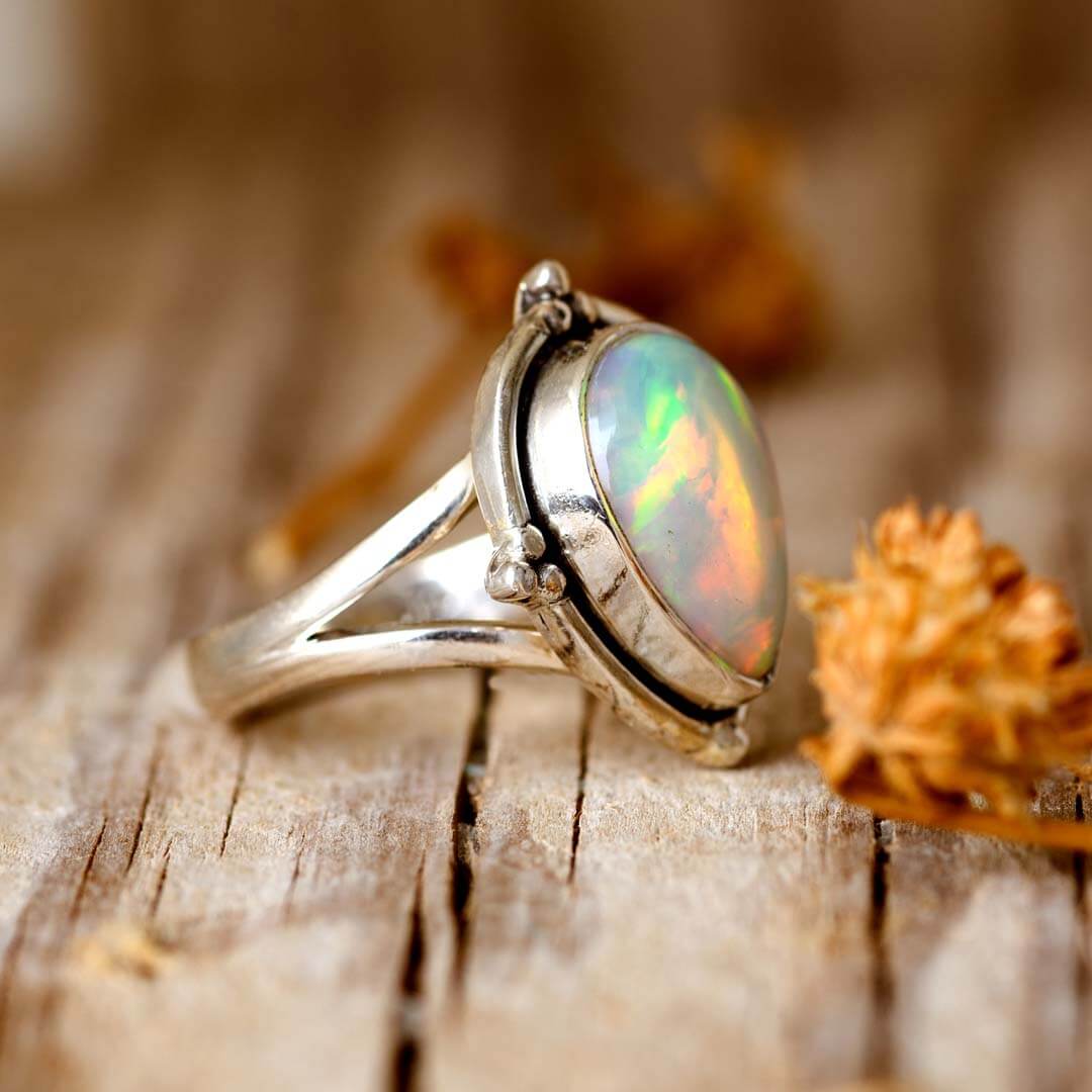 Opal Teardrop Silver Ring