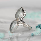 Teardrop Aquamarine Stars Moon Ring