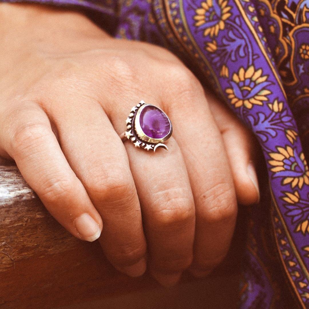 Amethyst Celestial Boho Ring