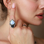 Moonstone and Onyx Celestial Ring