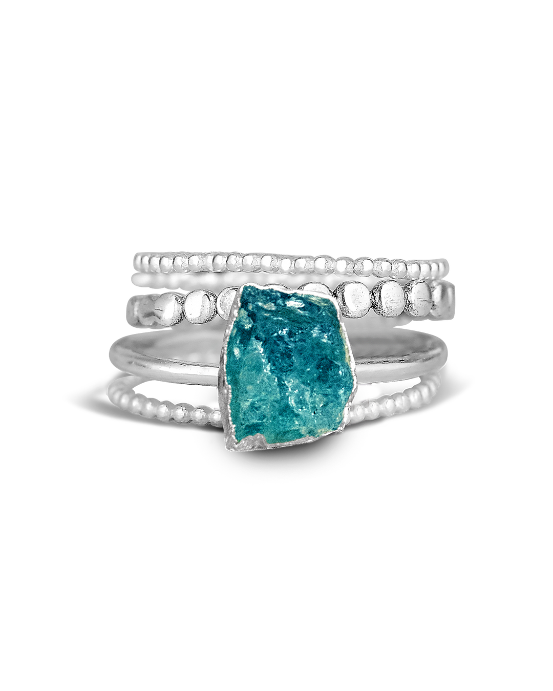 Raw Apatite Silver Ring Set