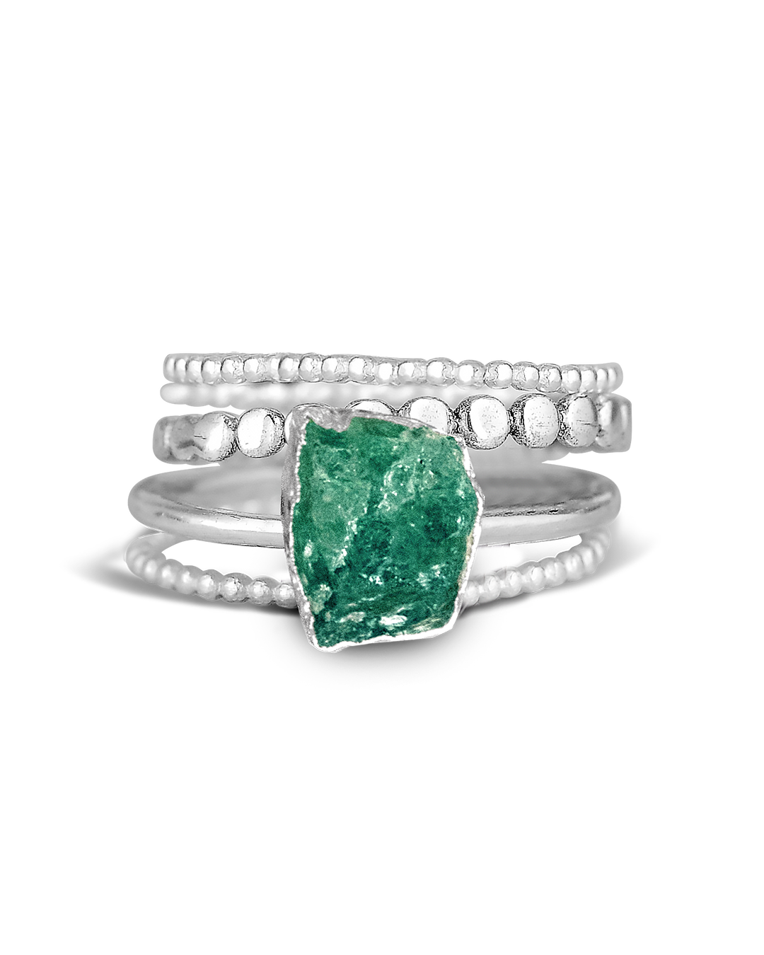 Green Aventurine Silver Ring Set