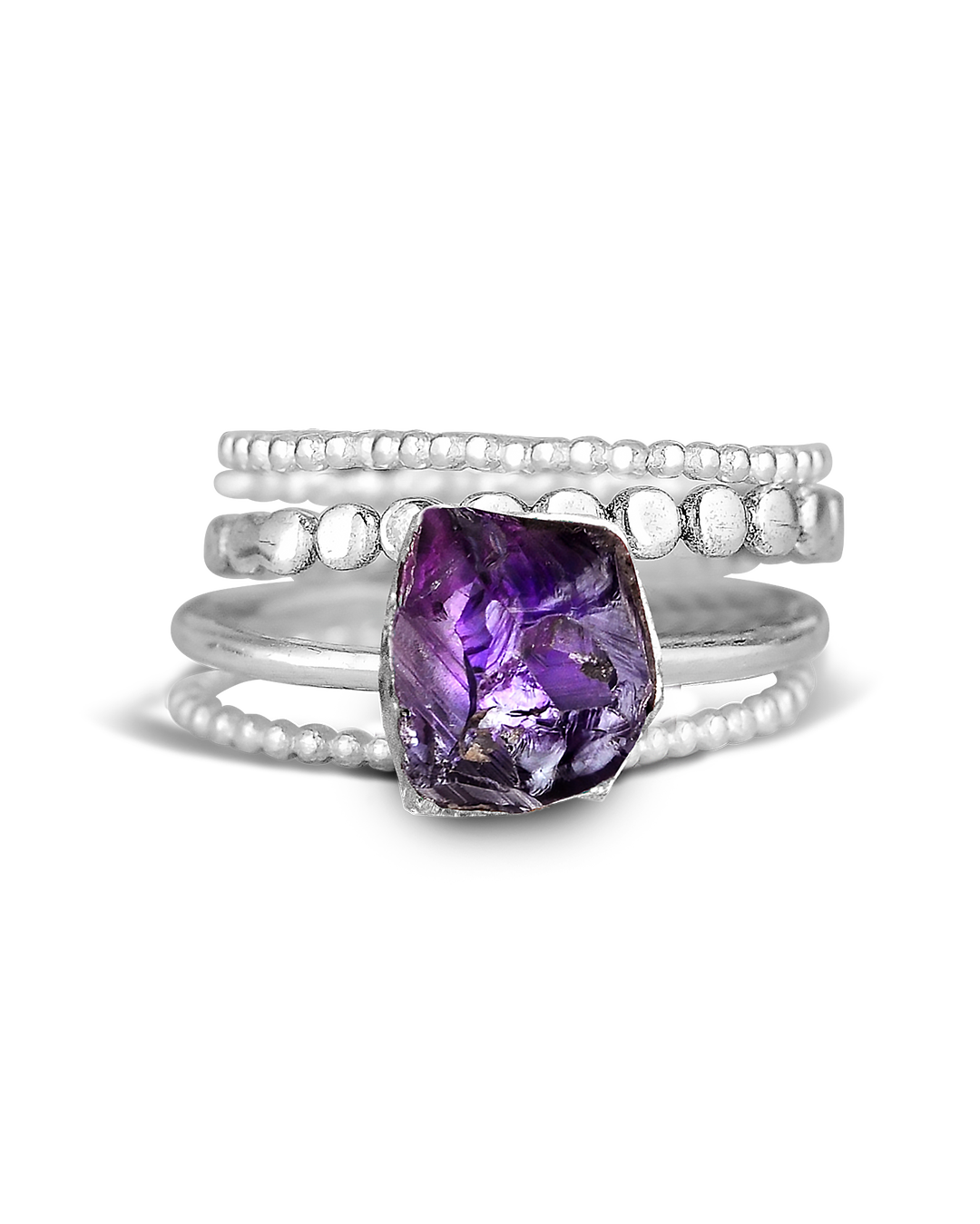Amethyst Silver Stacking Ring Set