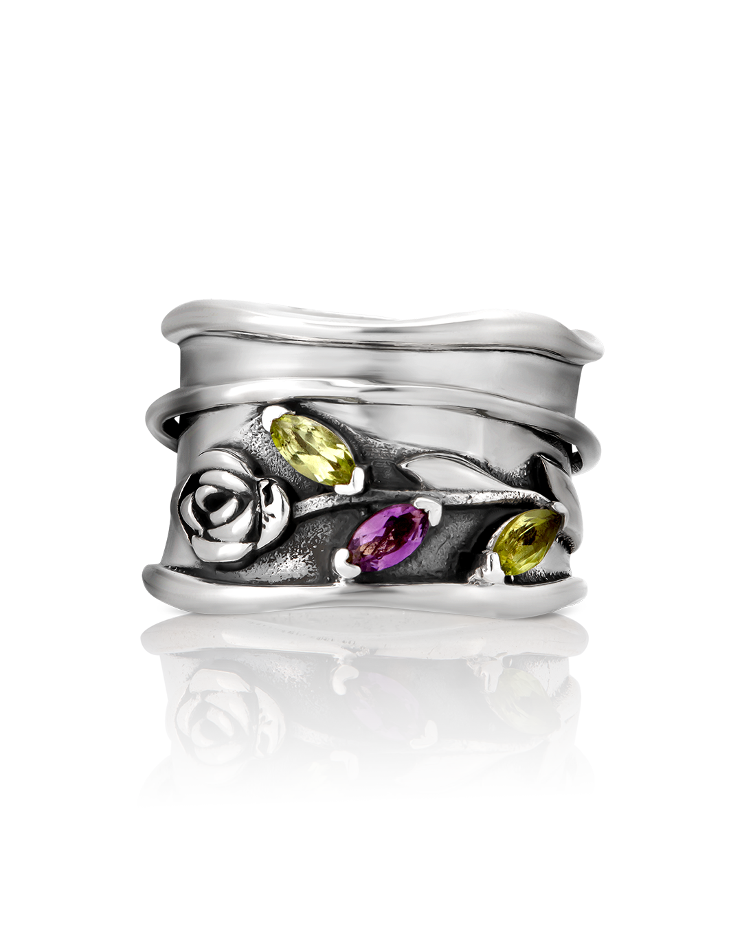 Rose Flower Fidget Amethyst Ring