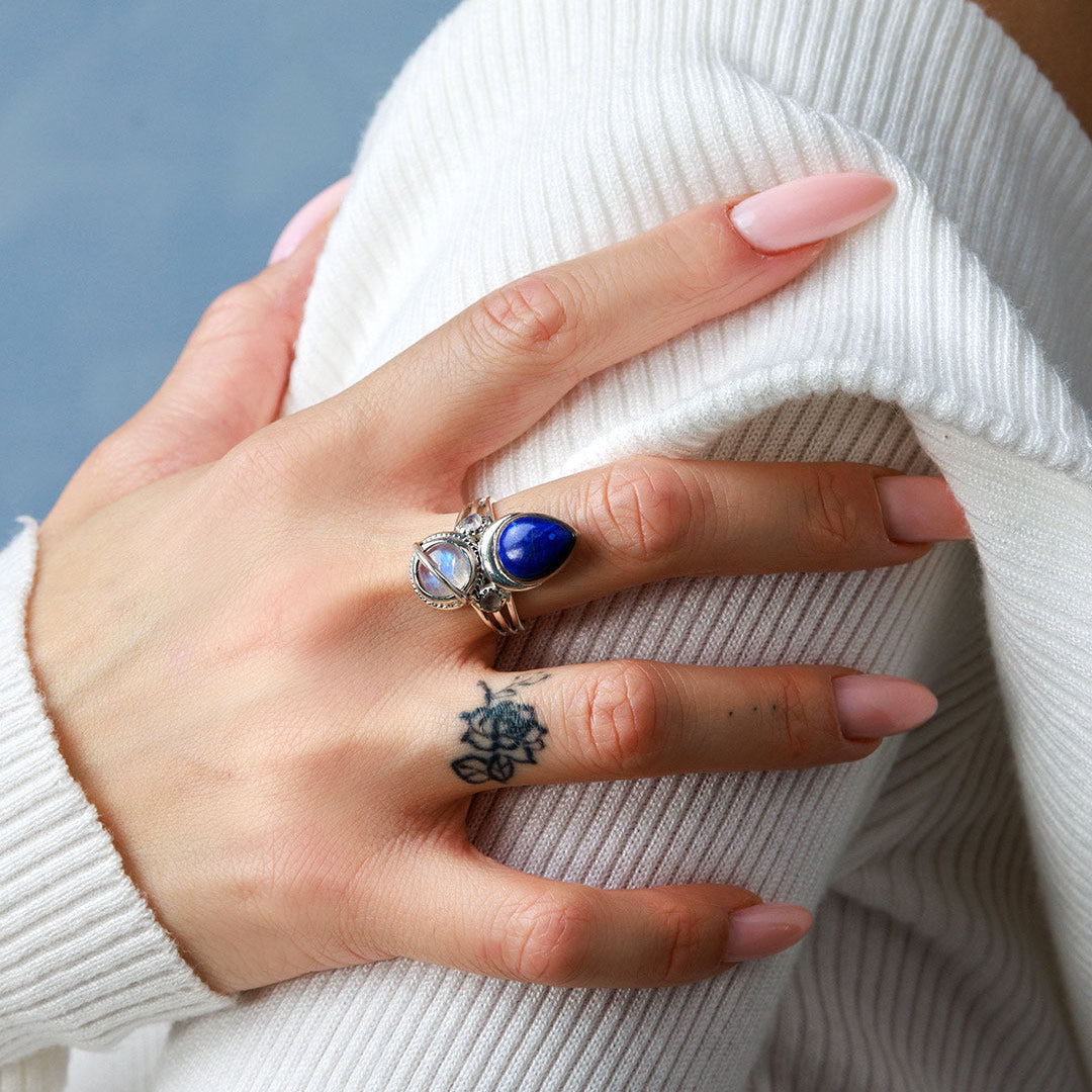 Lapis and Moonstone Celestial Ring