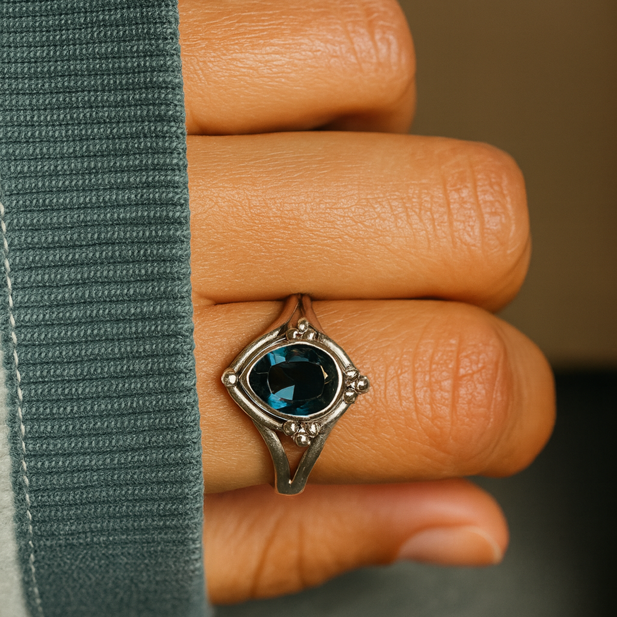 Blue Topaz Teardrop Ring