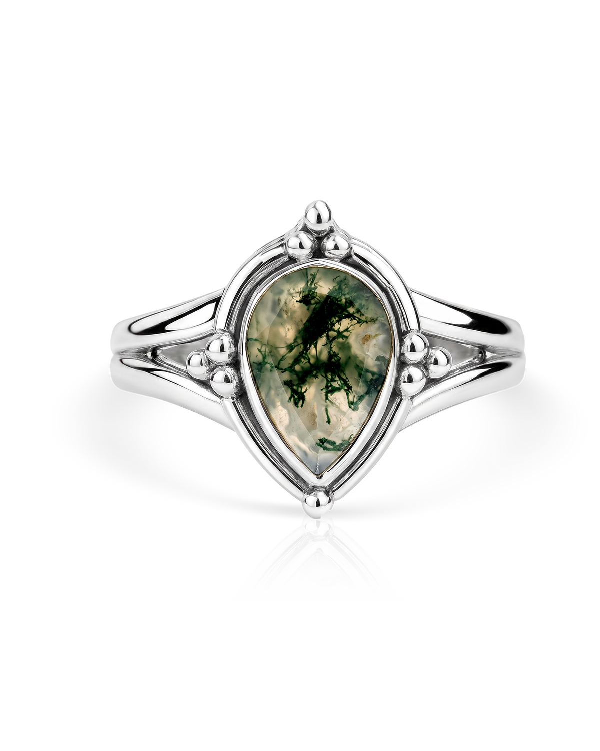 Moss Agate Teardrop Ring