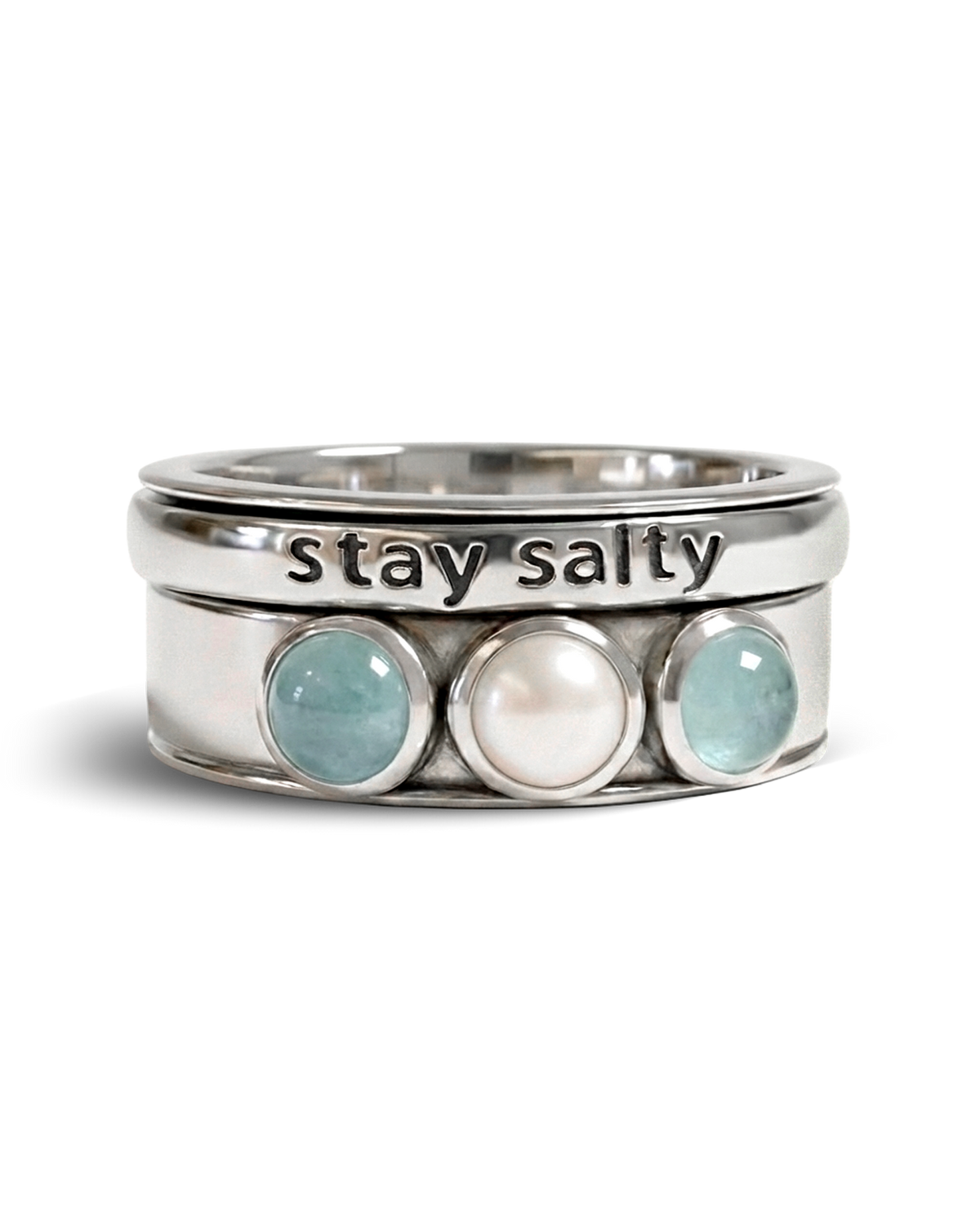 Pearl and Aquamarine Fidget Ring