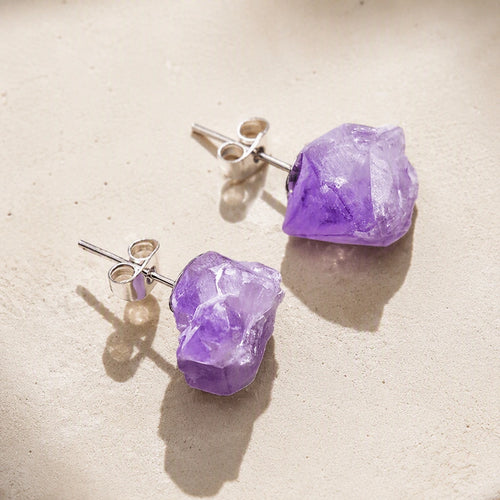 Abstract Crystal Stud Amethyst Earrings