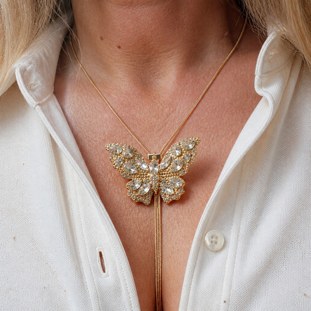 Adjustable Crystal Butterfly Pendant Necklace