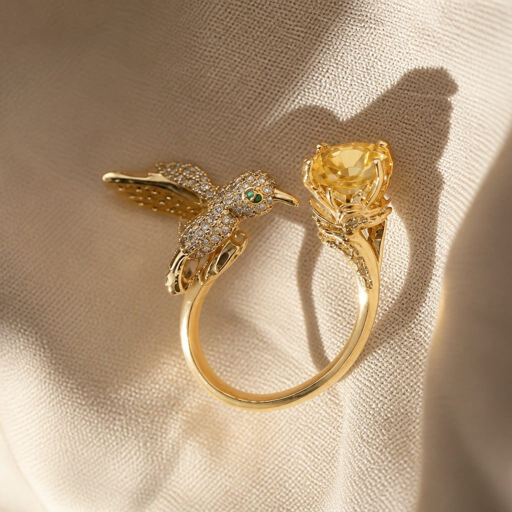 Adjustable Crystal Hummingbird Ring