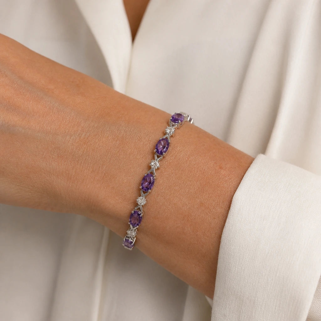 Amethyst Linked Silver Bracelet