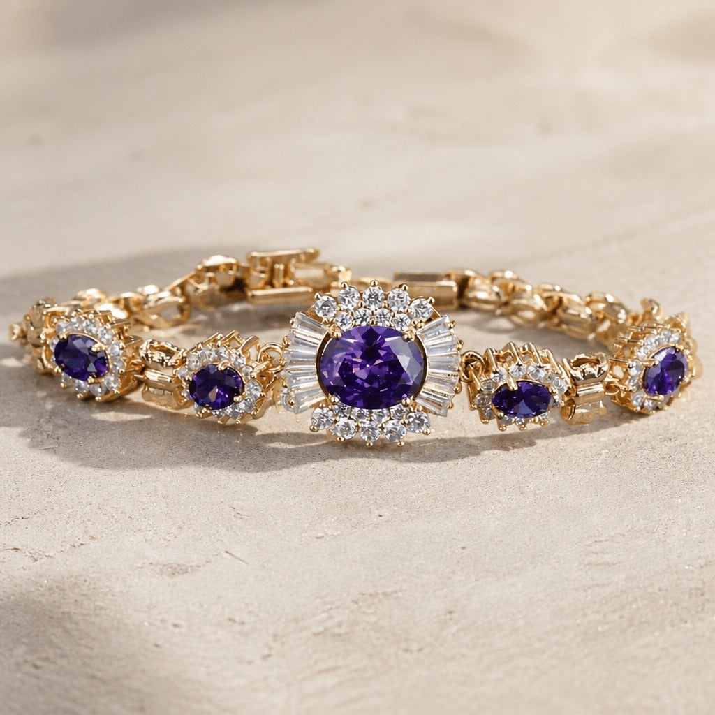 Amethyst Charm Gold Bracelet