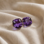 Amethyst Checkerboard Stud Earrings