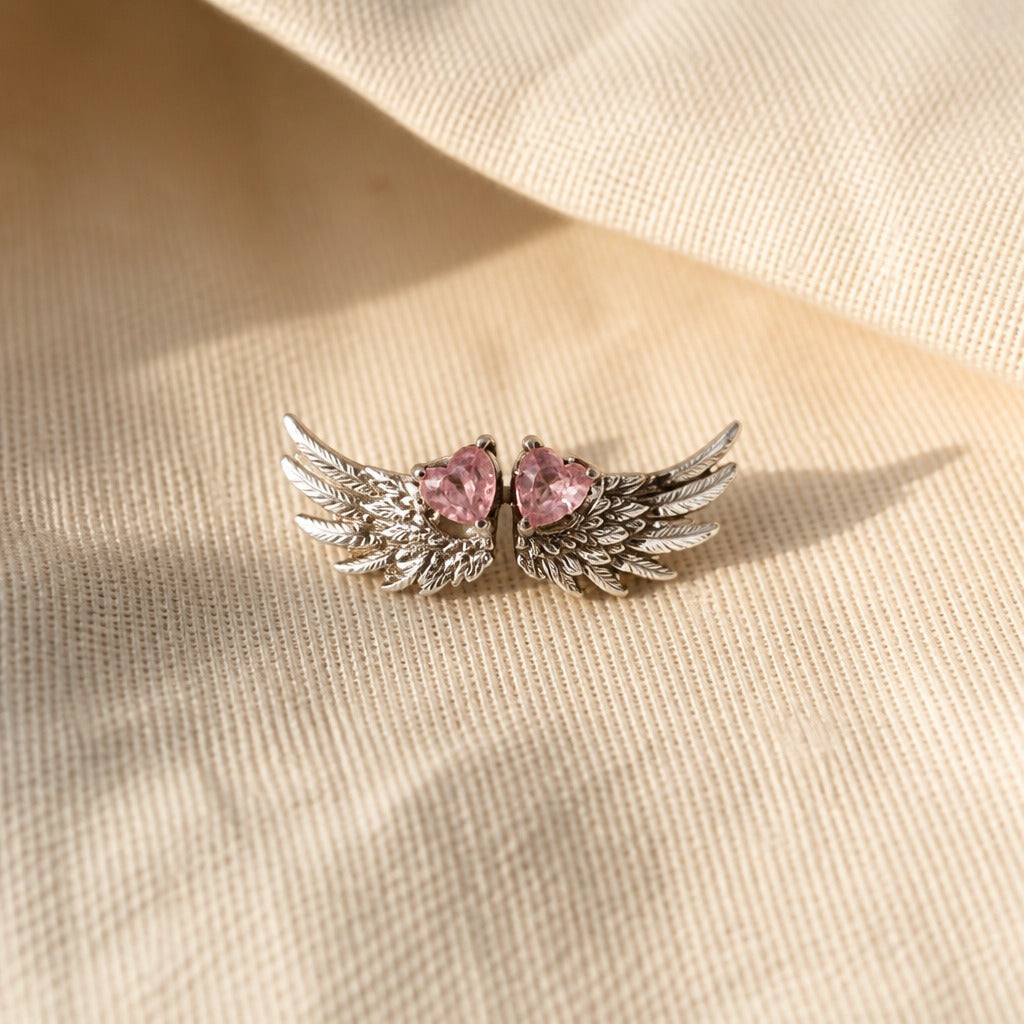 Angel Wings Heart Silver Earrings
