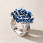Blue Floral Silver Ring