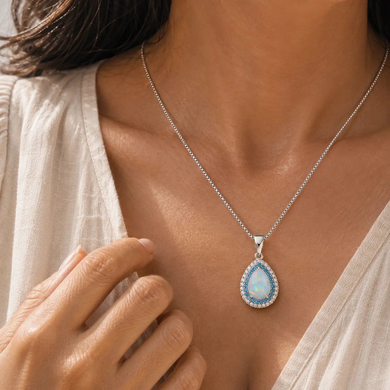 Blue Halo Opal Pendant Necklace