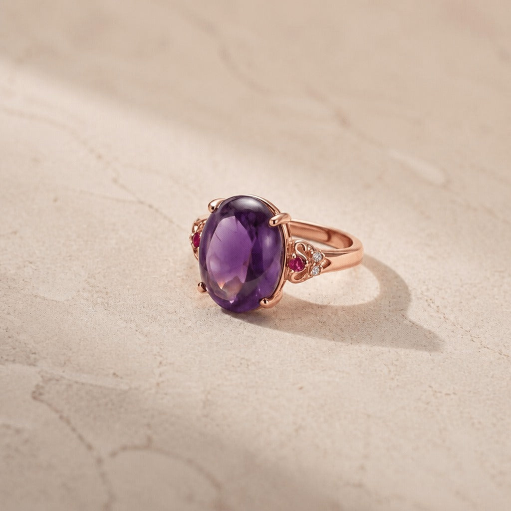 Bohemian Carved Amethyst Gold Ring