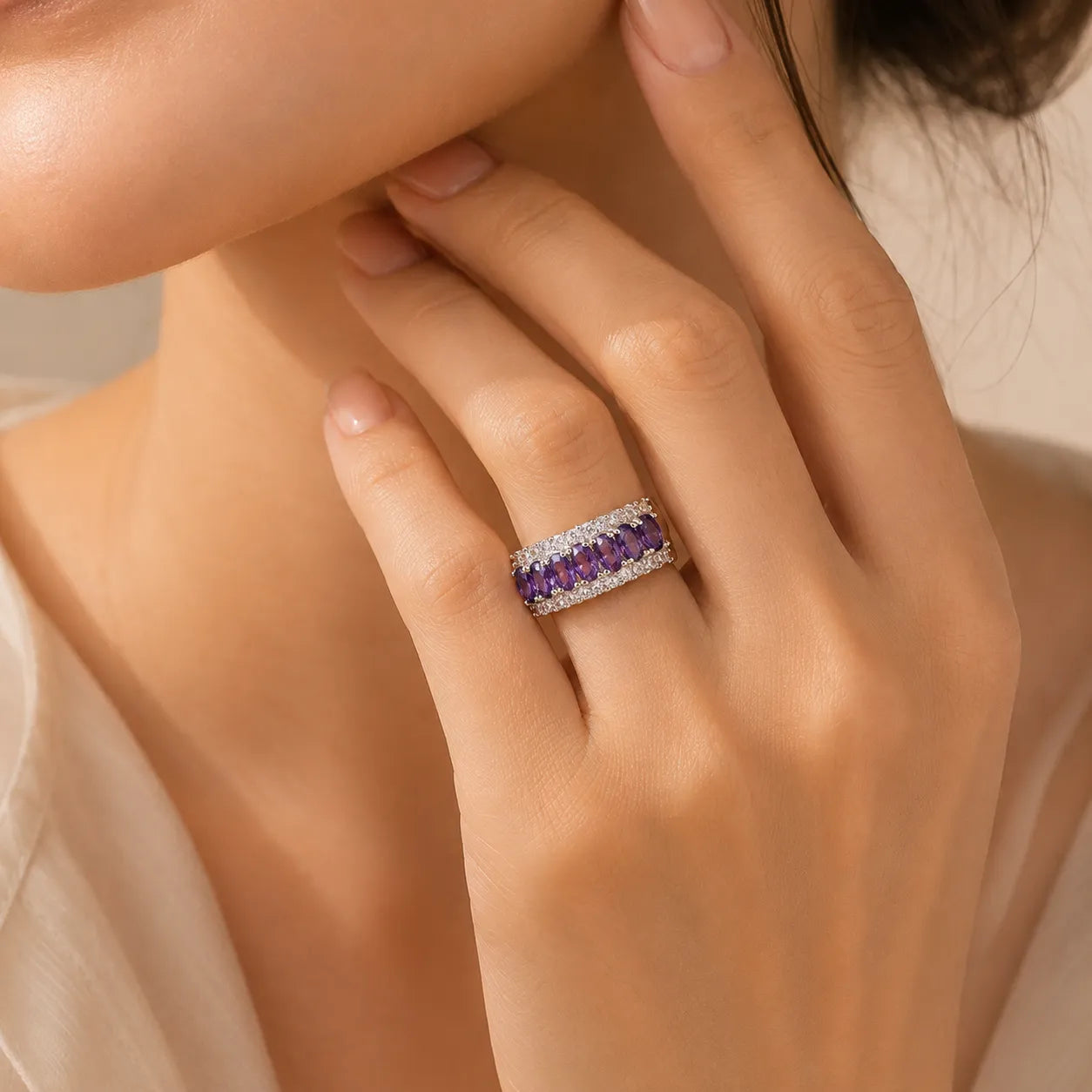 Bohemian Cubic Zirconia Amethyst Ring