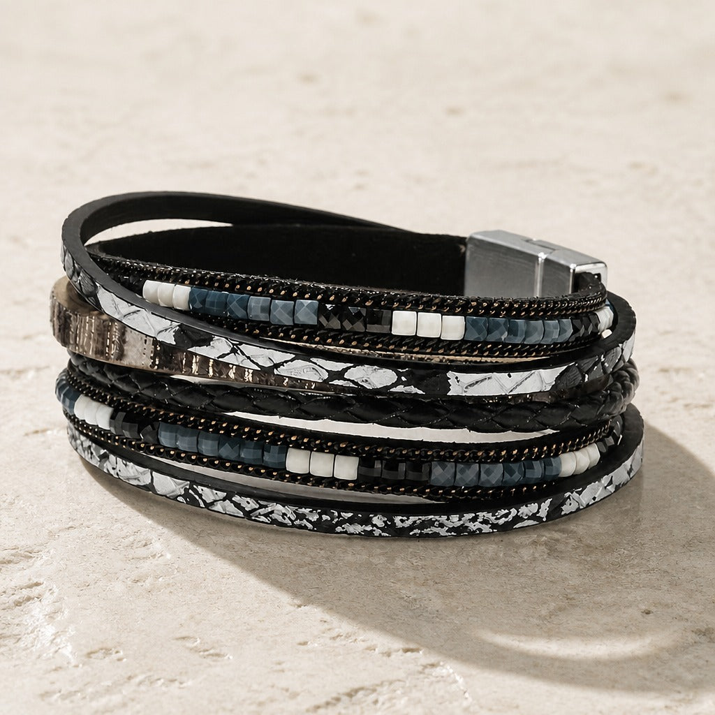 Boho Multi-Layer Leather Bead Bracelet