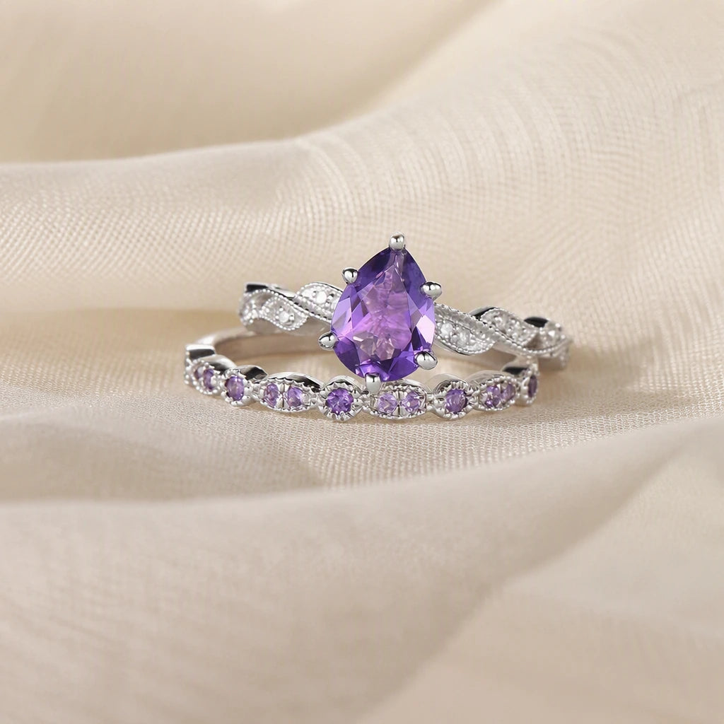 Braided Amethyst Ring Set