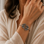 Butterfly Charm Silver Cuff Bracelet