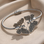 Butterfly Charm Silver Cuff Bracelet