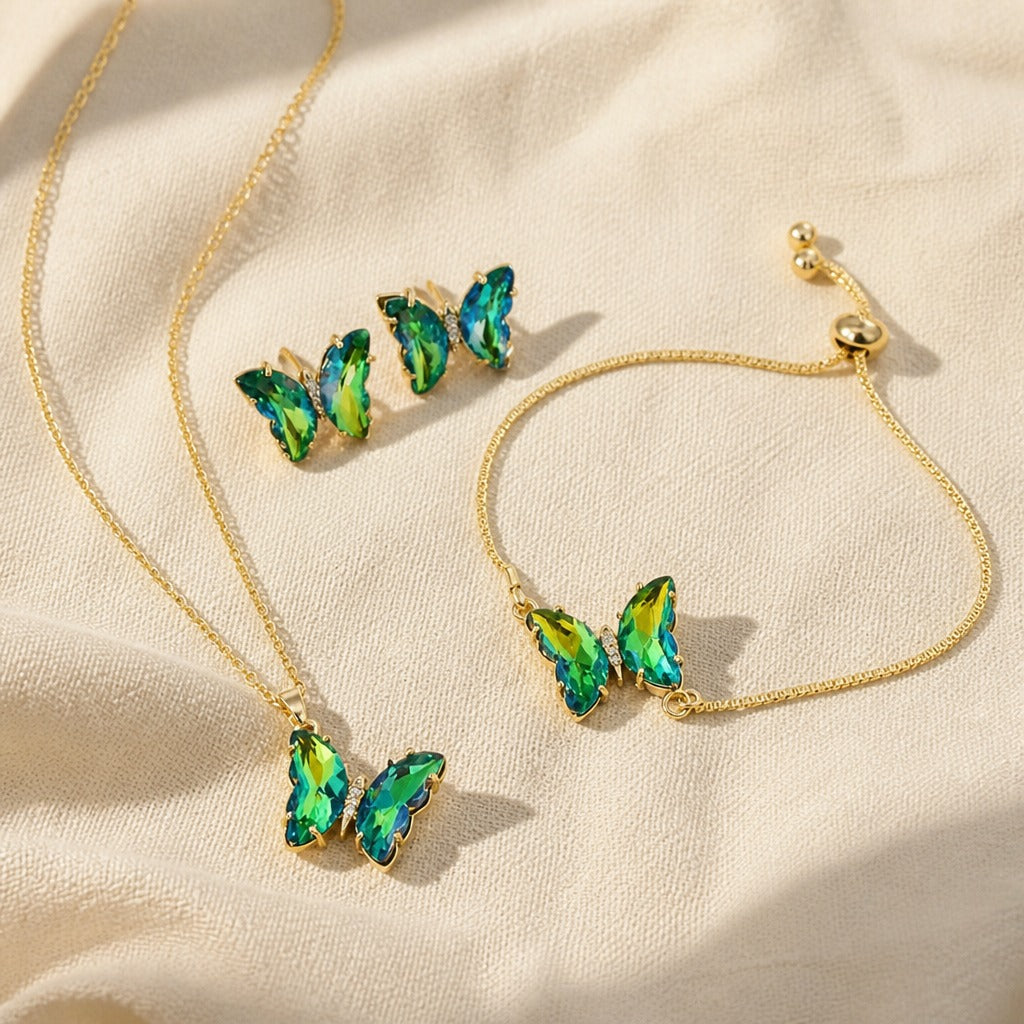 Butterfly Earrings, Bracelet, and Necklace Set