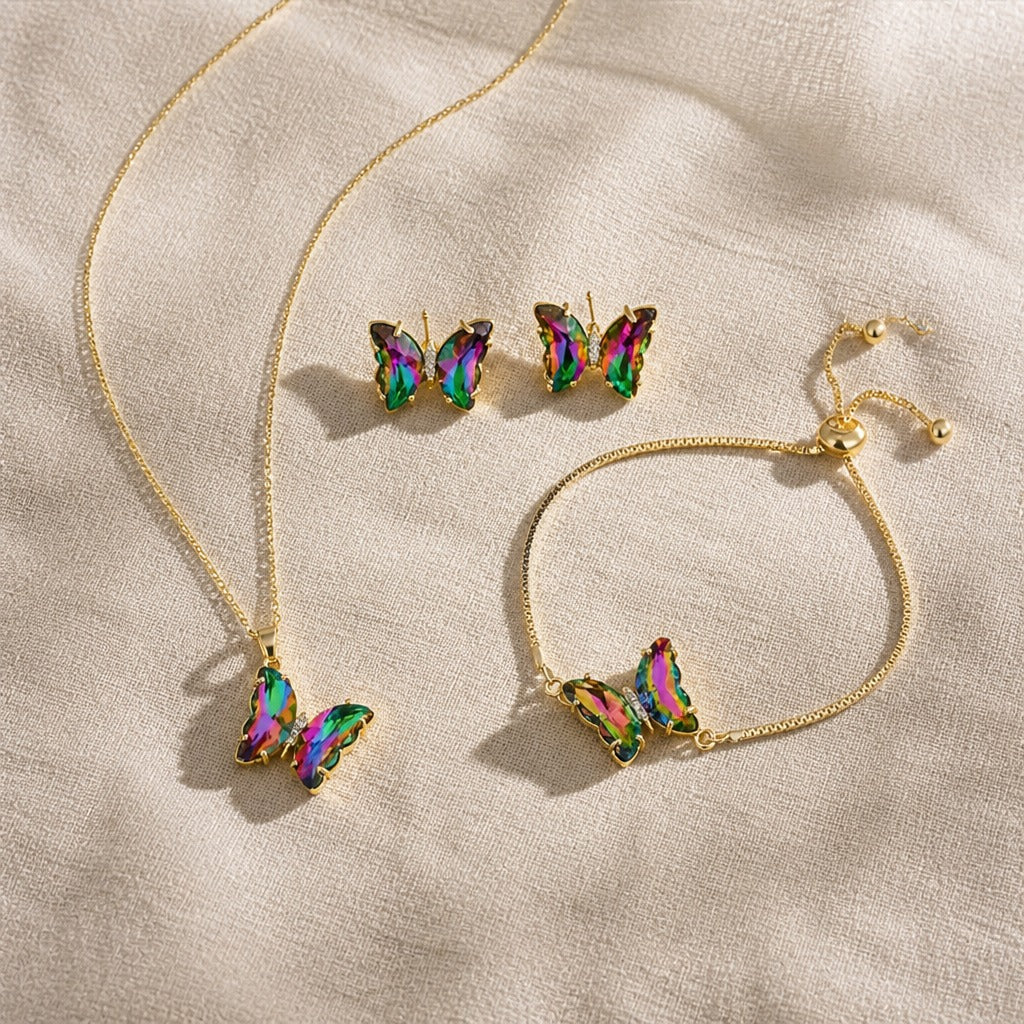 Butterfly Earrings, Bracelet, and Necklace Set