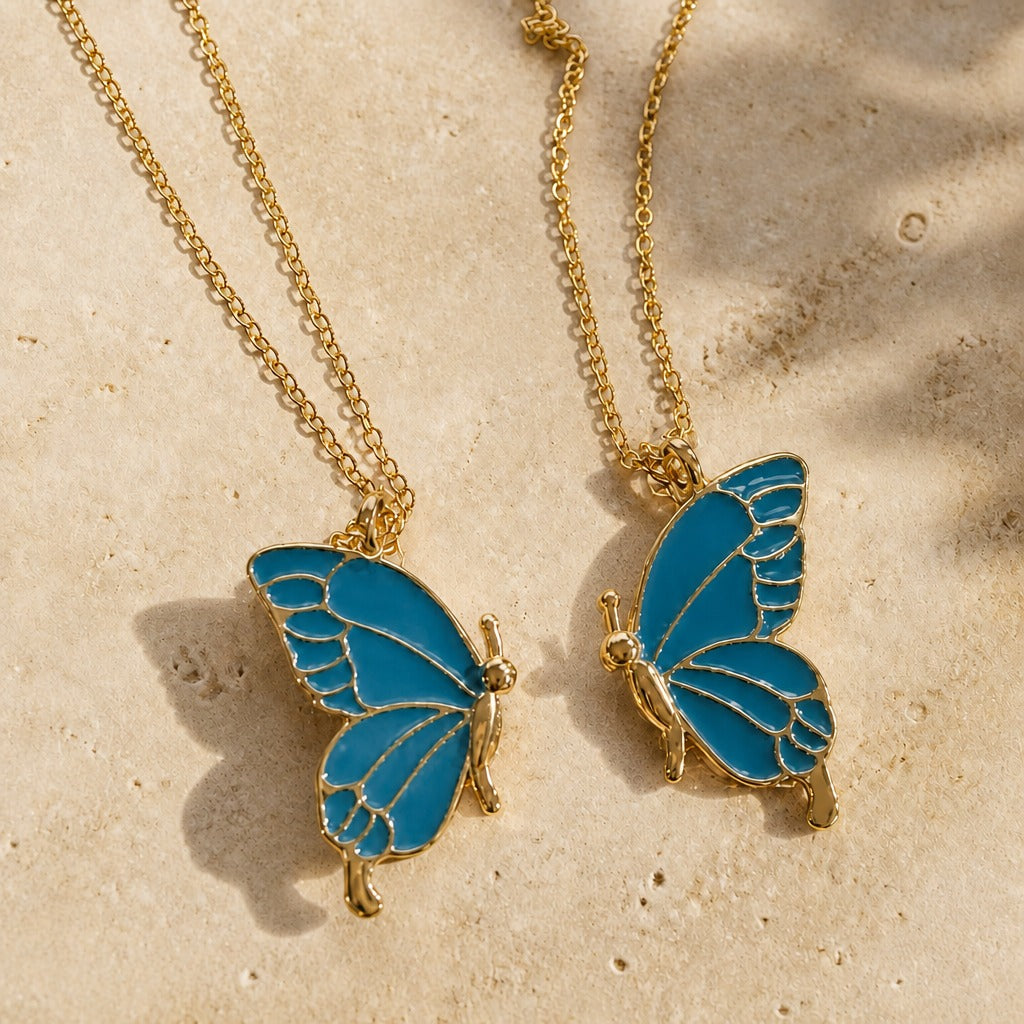 Butterfly Pendant Necklace Set