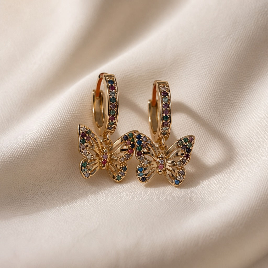 Butterfly Zirconia Hoop Earrings