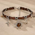 Chain Leather Pendant Choker Necklace