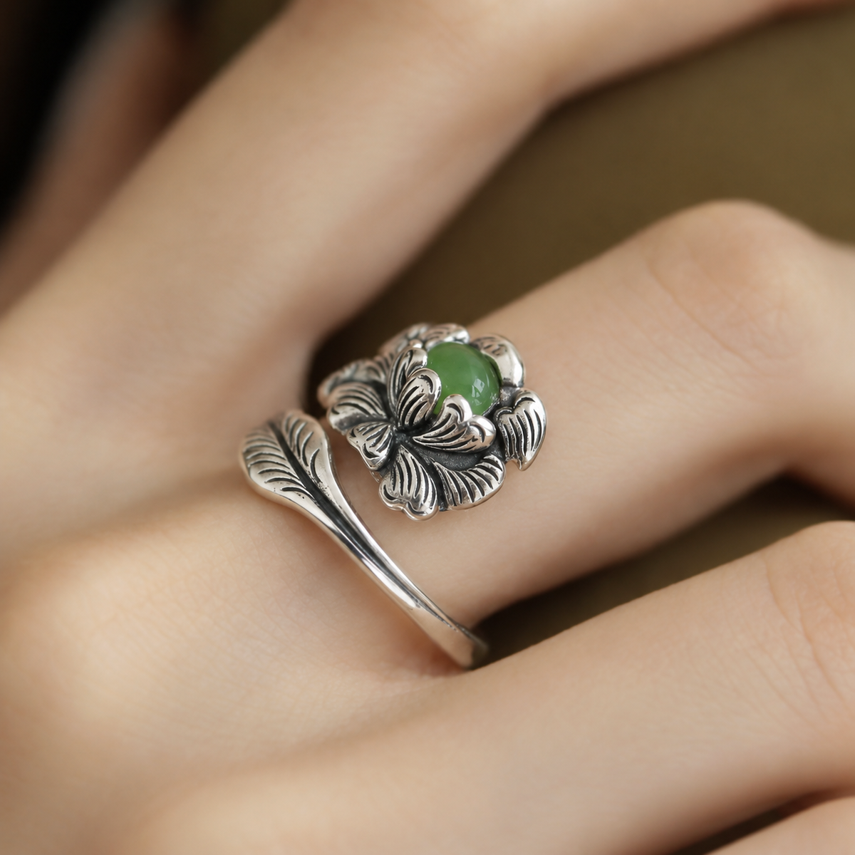 Leaves Green Onyx Ring