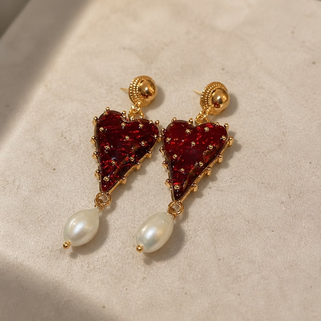 Couture Pearl Heart Earrings