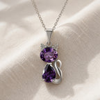 Crystal Amethyst Cat Pendant Necklace