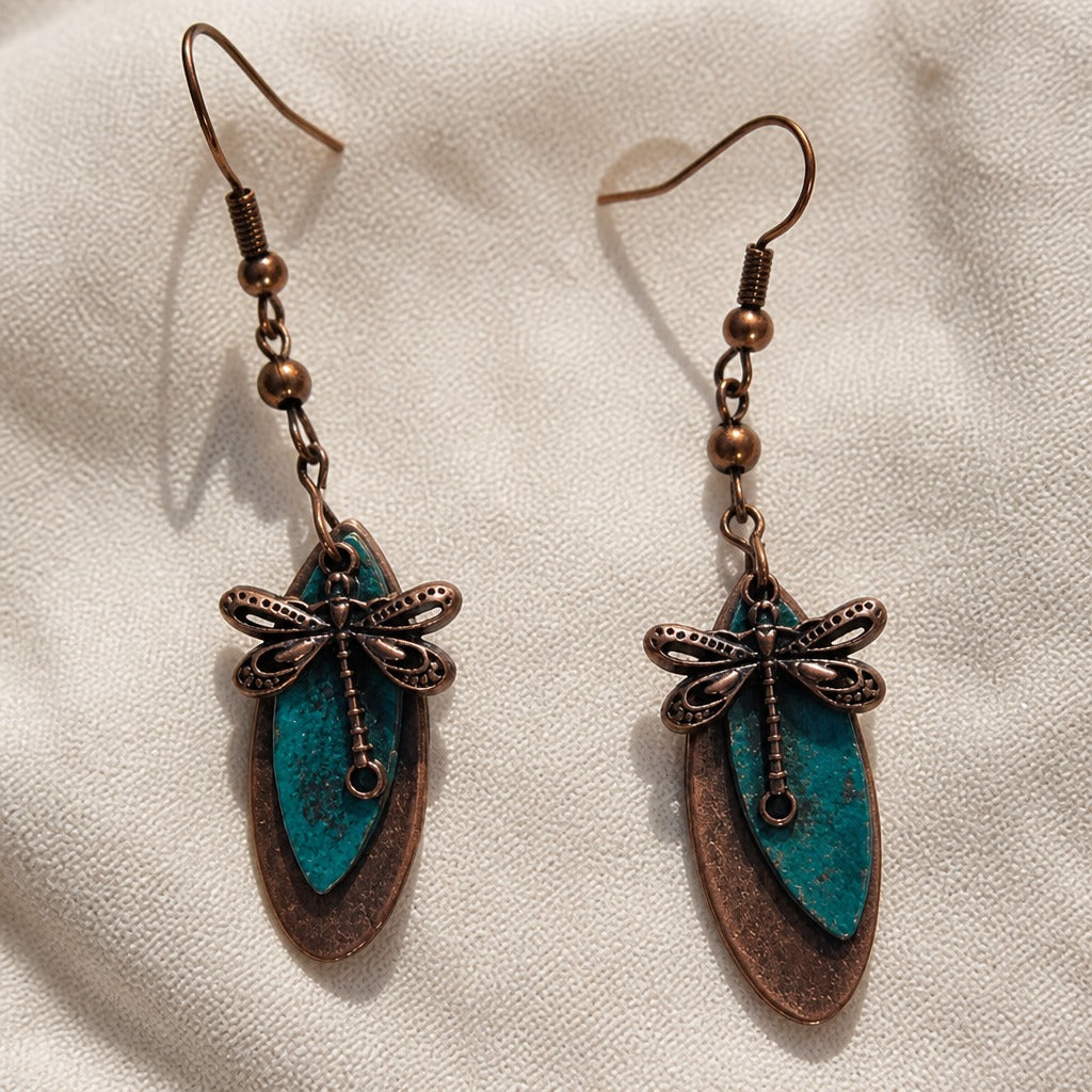 Distressed Bohemian Dragonfly Dangle Earrings