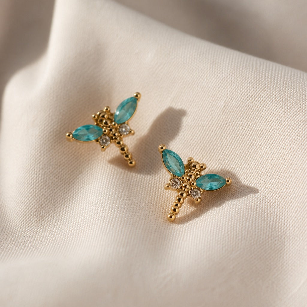 Dragonfly Stud Gold Earrings