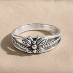 Engraved Butterfly Silver Ring